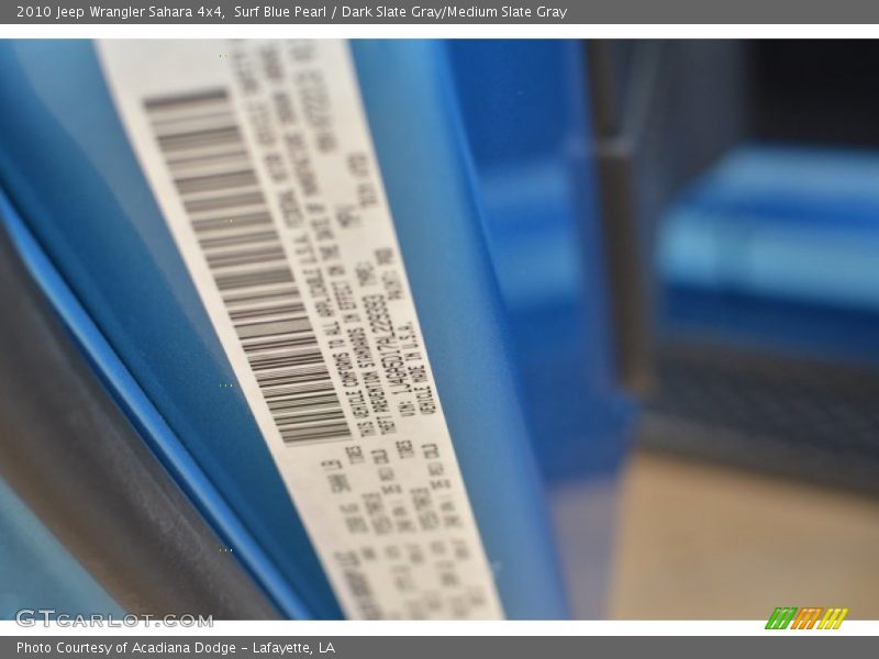 Surf Blue Pearl / Dark Slate Gray/Medium Slate Gray 2010 Jeep Wrangler Sahara 4x4
