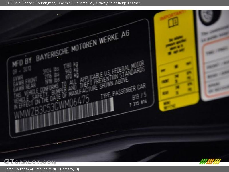 Cosmic Blue Metallic / Gravity Polar Beige Leather 2012 Mini Cooper Countryman