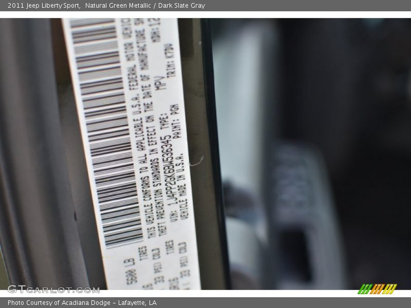 Natural Green Metallic / Dark Slate Gray 2011 Jeep Liberty Sport