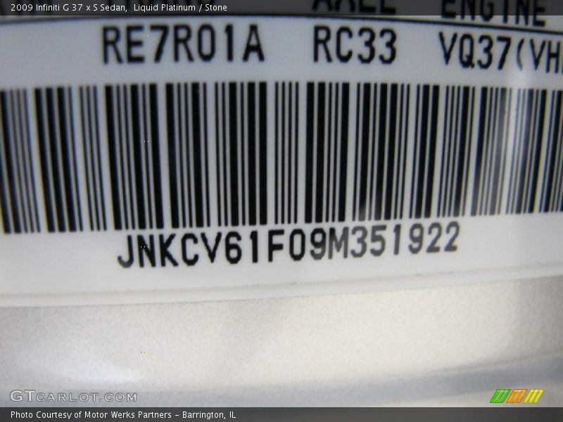 Liquid Platinum / Stone 2009 Infiniti G 37 x S Sedan