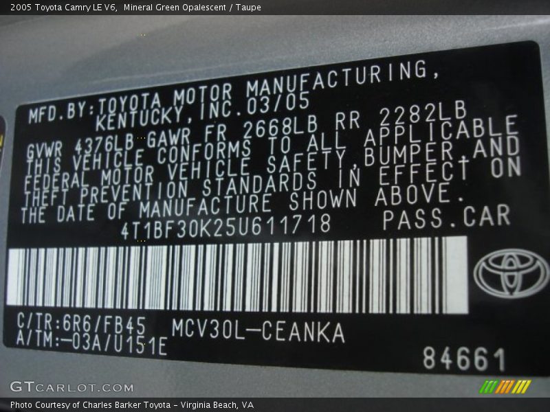 6R6 - 2005 Toyota Camry LE V6