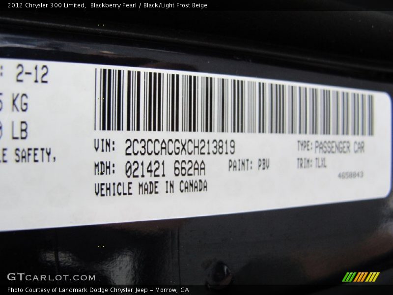 Blackberry Pearl / Black/Light Frost Beige 2012 Chrysler 300 Limited
