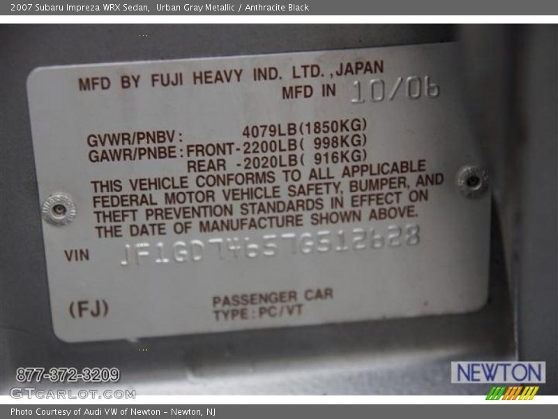 Urban Gray Metallic / Anthracite Black 2007 Subaru Impreza WRX Sedan