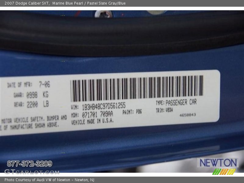 Marine Blue Pearl / Pastel Slate Gray/Blue 2007 Dodge Caliber SXT