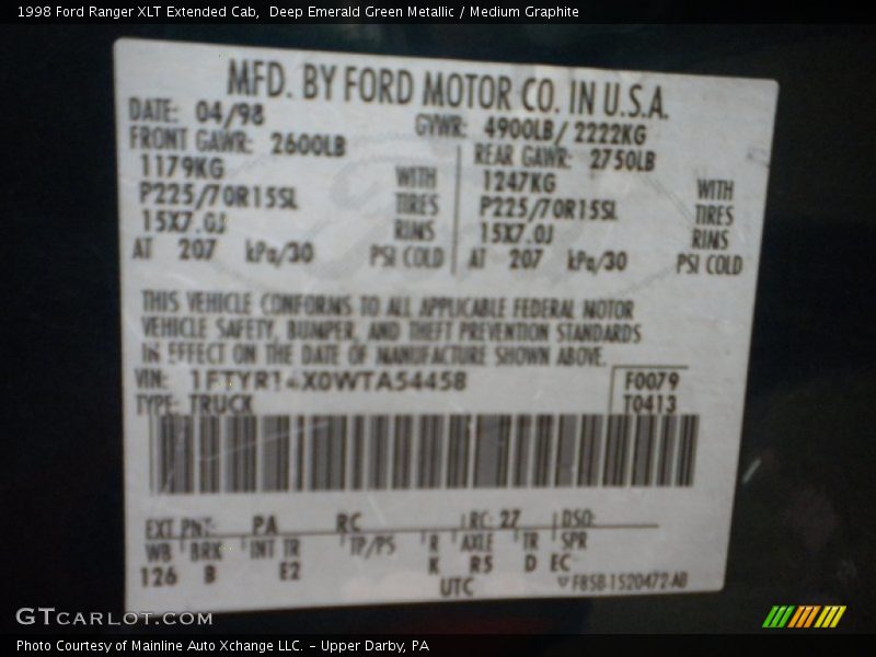 Deep Emerald Green Metallic / Medium Graphite 1998 Ford Ranger XLT Extended Cab