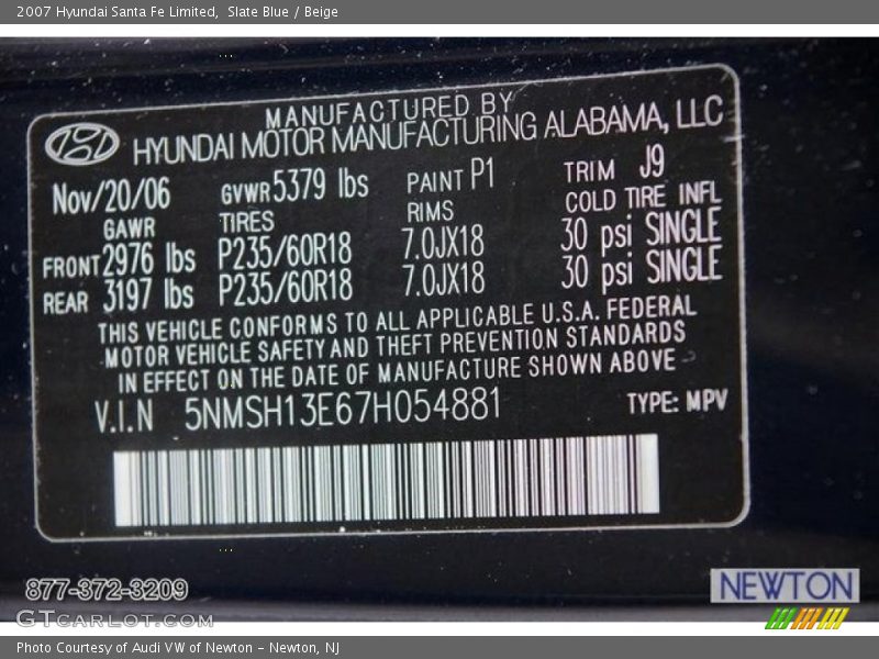 Slate Blue / Beige 2007 Hyundai Santa Fe Limited