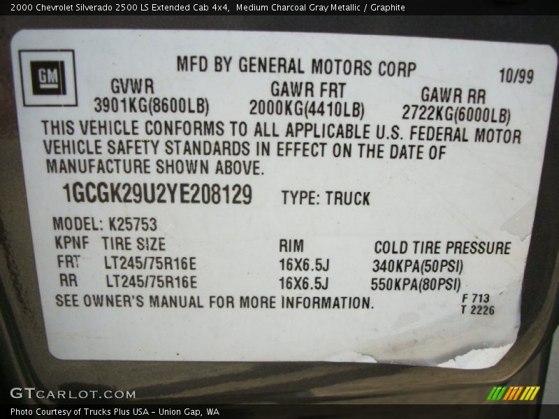 Medium Charcoal Gray Metallic / Graphite 2000 Chevrolet Silverado 2500 LS Extended Cab 4x4