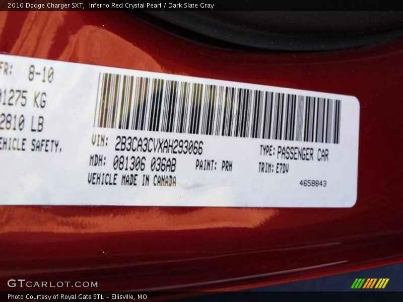 Inferno Red Crystal Pearl / Dark Slate Gray 2010 Dodge Charger SXT