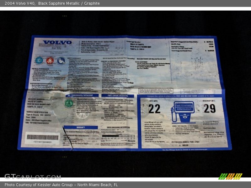  2004 V40  Window Sticker