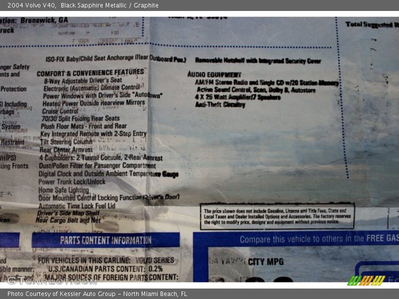  2004 V40  Window Sticker