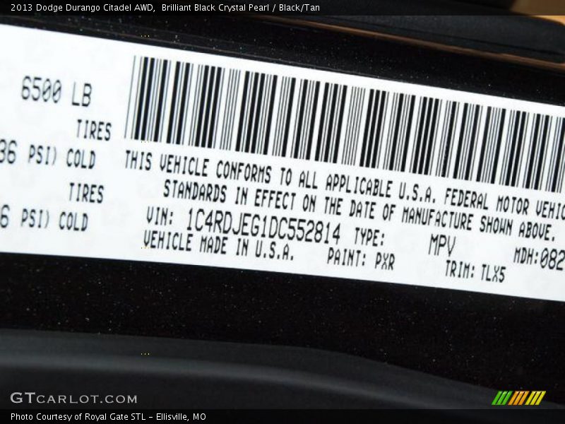 Brilliant Black Crystal Pearl / Black/Tan 2013 Dodge Durango Citadel AWD