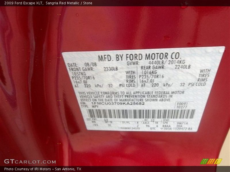 Sangria Red Metallic / Stone 2009 Ford Escape XLT