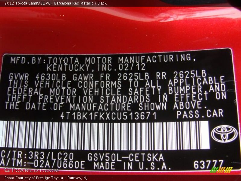 Barcelona Red Metallic / Black 2012 Toyota Camry SE V6