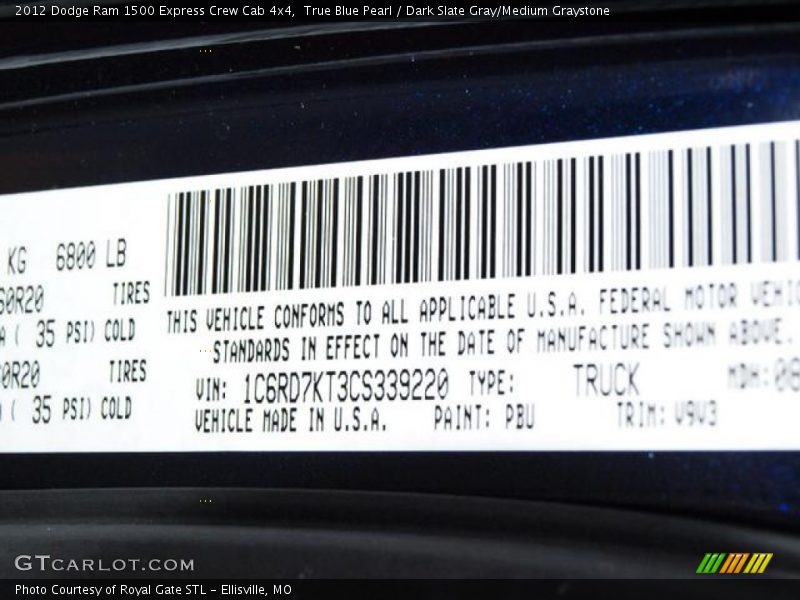 True Blue Pearl / Dark Slate Gray/Medium Graystone 2012 Dodge Ram 1500 Express Crew Cab 4x4