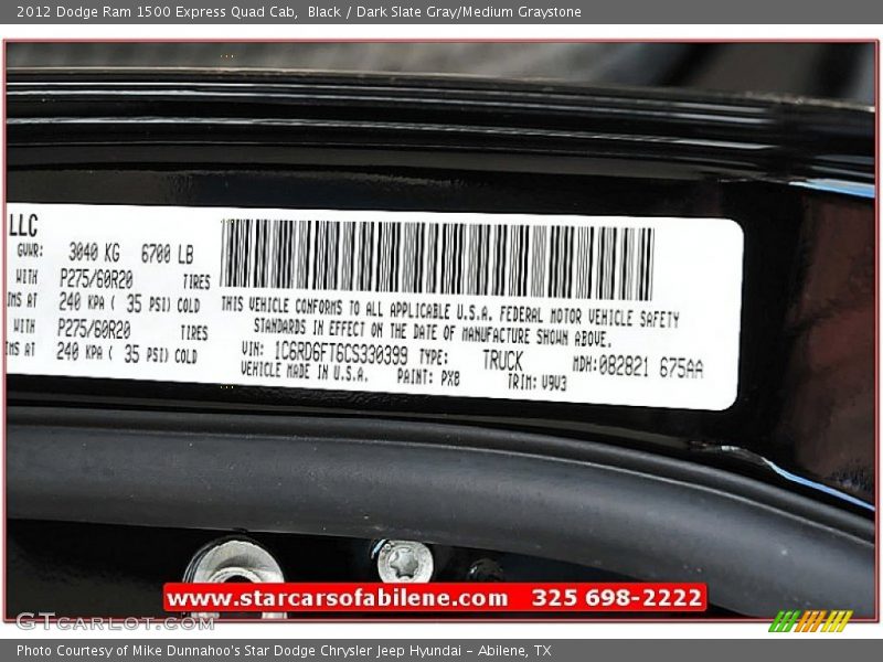 Black / Dark Slate Gray/Medium Graystone 2012 Dodge Ram 1500 Express Quad Cab