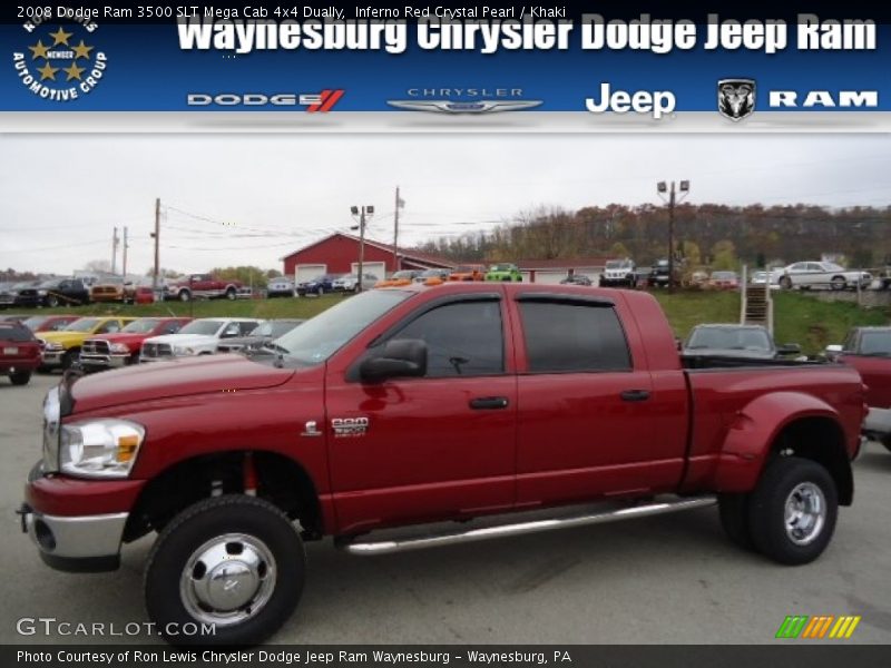 Inferno Red Crystal Pearl / Khaki 2008 Dodge Ram 3500 SLT Mega Cab 4x4 Dually