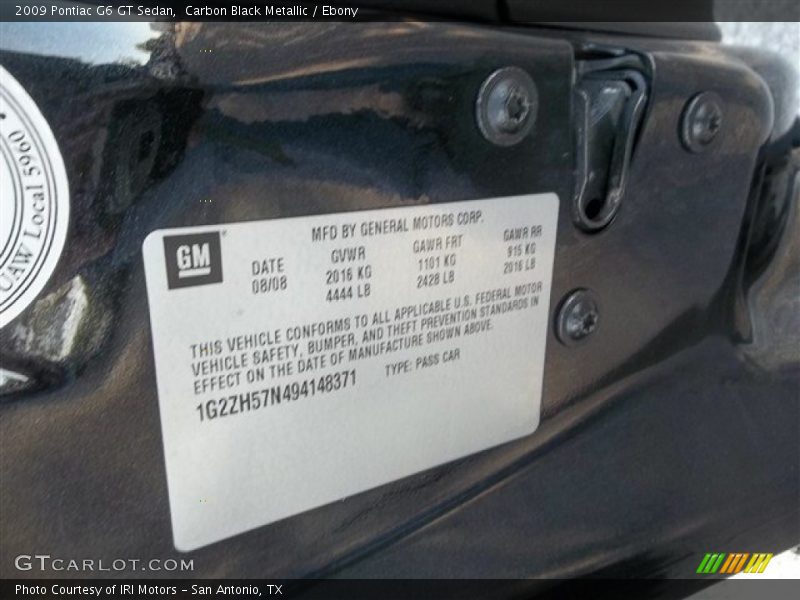 Carbon Black Metallic / Ebony 2009 Pontiac G6 GT Sedan