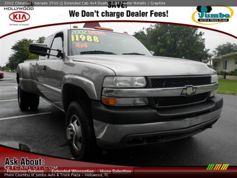 Light Pewter Metallic / Graphite 2002 Chevrolet Silverado 3500 LS Extended Cab 4x4 Dually