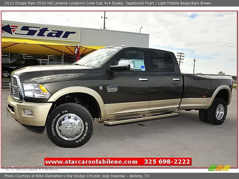 Sagebrush Pearl / Light Pebble Beige/Bark Brown 2012 Dodge Ram 3500 HD Laramie Longhorn Crew Cab 4x4 Dually