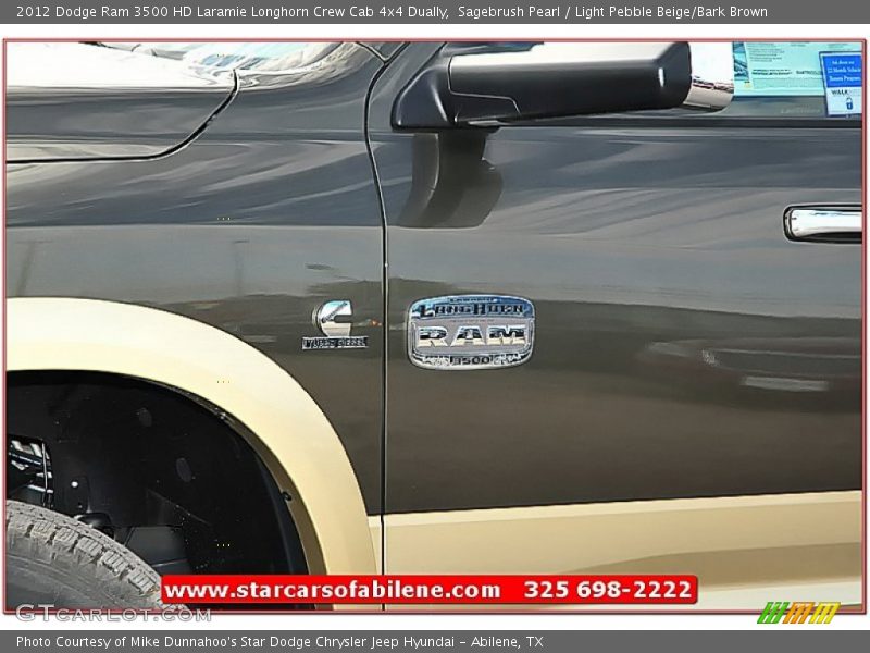 Sagebrush Pearl / Light Pebble Beige/Bark Brown 2012 Dodge Ram 3500 HD Laramie Longhorn Crew Cab 4x4 Dually