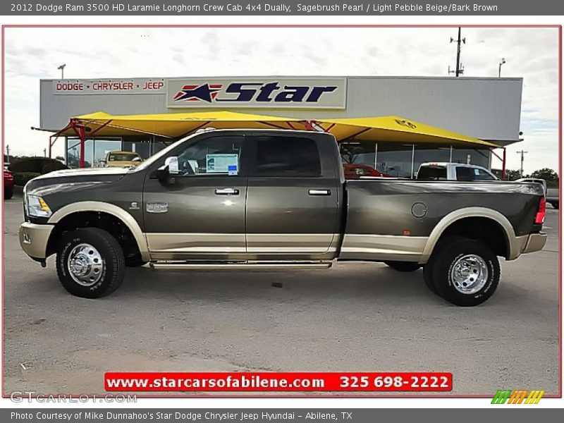 Sagebrush Pearl / Light Pebble Beige/Bark Brown 2012 Dodge Ram 3500 HD Laramie Longhorn Crew Cab 4x4 Dually