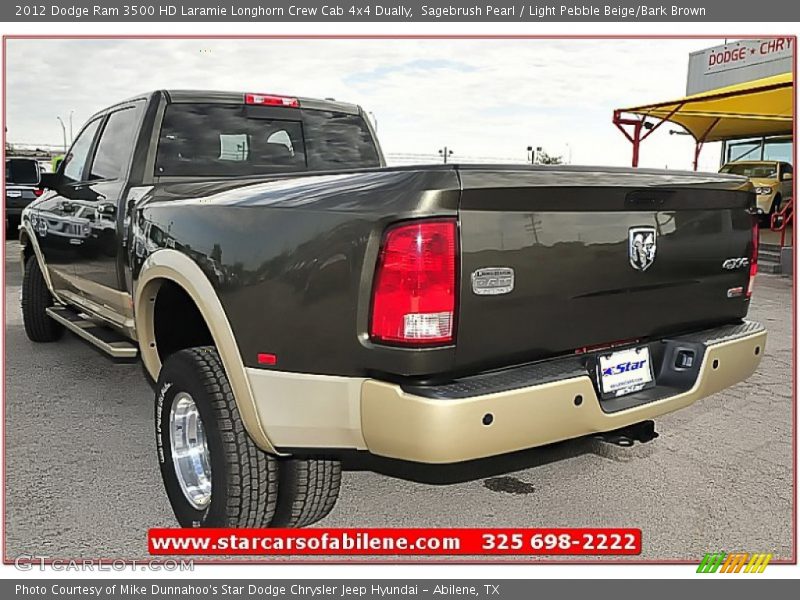 Sagebrush Pearl / Light Pebble Beige/Bark Brown 2012 Dodge Ram 3500 HD Laramie Longhorn Crew Cab 4x4 Dually