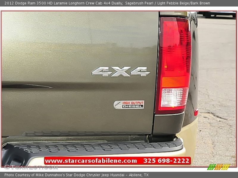 Sagebrush Pearl / Light Pebble Beige/Bark Brown 2012 Dodge Ram 3500 HD Laramie Longhorn Crew Cab 4x4 Dually