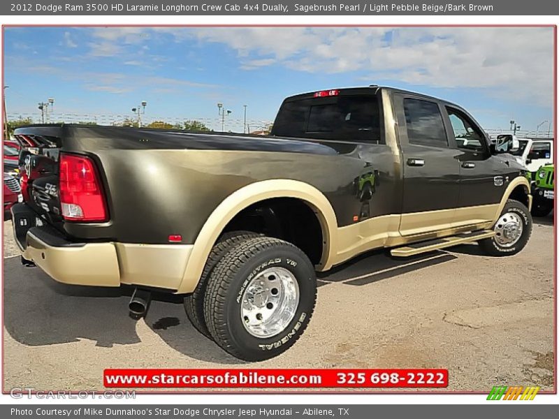Sagebrush Pearl / Light Pebble Beige/Bark Brown 2012 Dodge Ram 3500 HD Laramie Longhorn Crew Cab 4x4 Dually