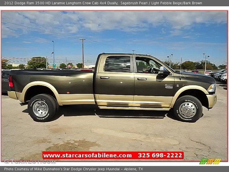 Sagebrush Pearl / Light Pebble Beige/Bark Brown 2012 Dodge Ram 3500 HD Laramie Longhorn Crew Cab 4x4 Dually