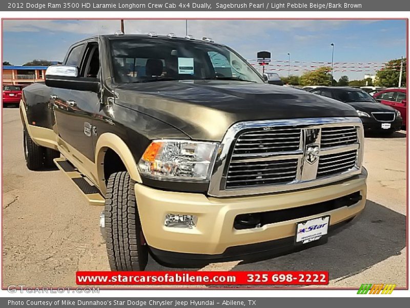 Sagebrush Pearl / Light Pebble Beige/Bark Brown 2012 Dodge Ram 3500 HD Laramie Longhorn Crew Cab 4x4 Dually