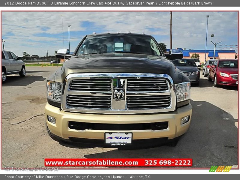 Sagebrush Pearl / Light Pebble Beige/Bark Brown 2012 Dodge Ram 3500 HD Laramie Longhorn Crew Cab 4x4 Dually