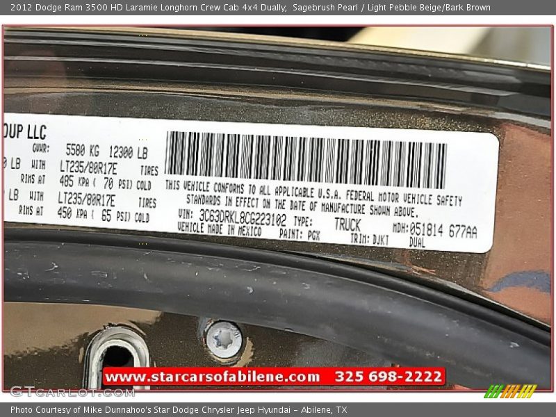 Sagebrush Pearl / Light Pebble Beige/Bark Brown 2012 Dodge Ram 3500 HD Laramie Longhorn Crew Cab 4x4 Dually