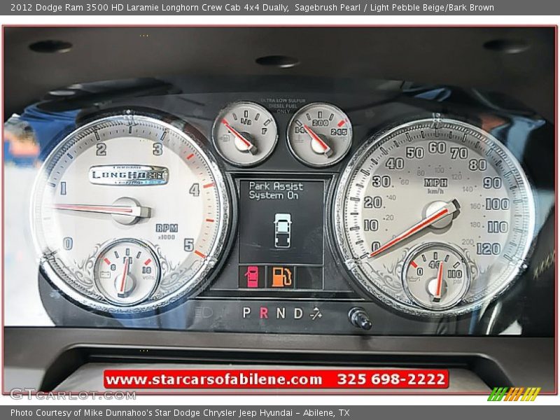 Sagebrush Pearl / Light Pebble Beige/Bark Brown 2012 Dodge Ram 3500 HD Laramie Longhorn Crew Cab 4x4 Dually