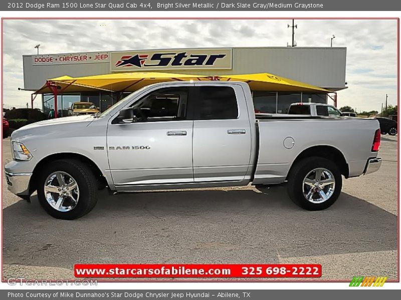 Bright Silver Metallic / Dark Slate Gray/Medium Graystone 2012 Dodge Ram 1500 Lone Star Quad Cab 4x4