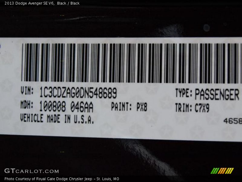 Black / Black 2013 Dodge Avenger SE V6