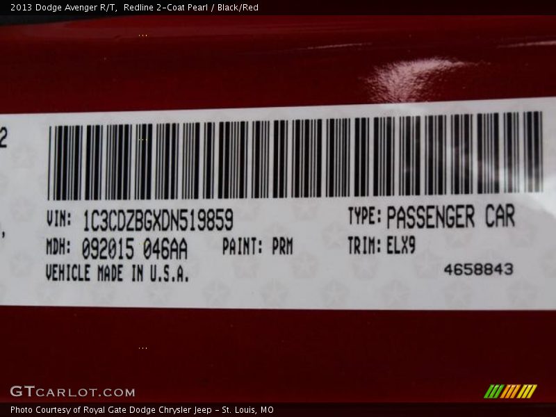 2013 Avenger R/T Redline 2-Coat Pearl Color Code PRM