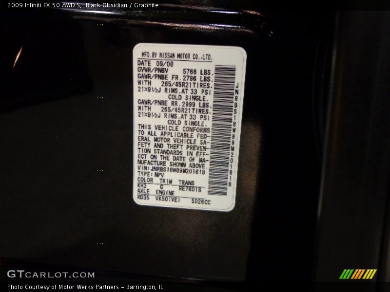 Black Obsidian / Graphite 2009 Infiniti FX 50 AWD S