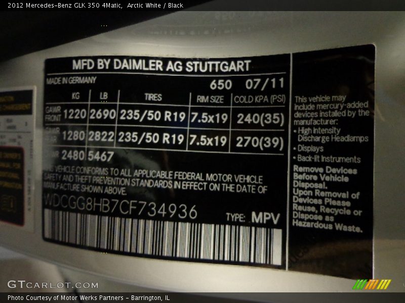Arctic White / Black 2012 Mercedes-Benz GLK 350 4Matic