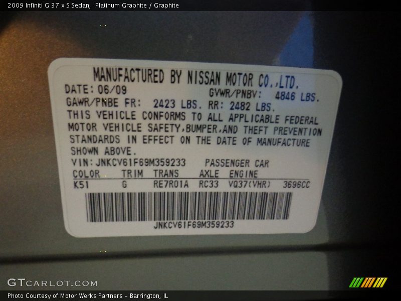 Platinum Graphite / Graphite 2009 Infiniti G 37 x S Sedan