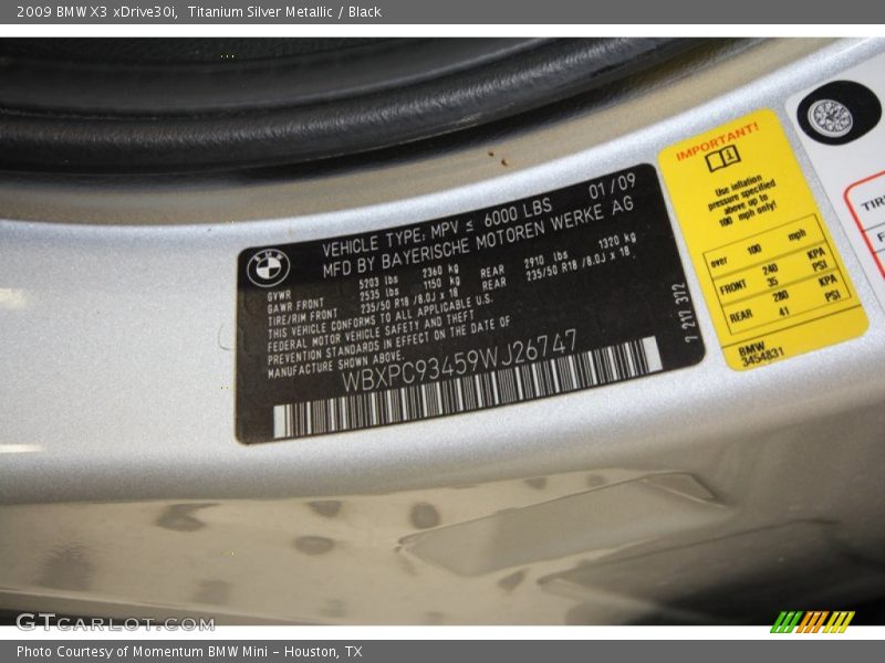 Titanium Silver Metallic / Black 2009 BMW X3 xDrive30i