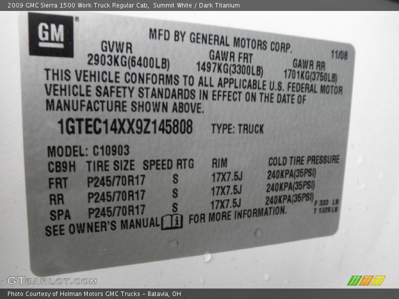Summit White / Dark Titanium 2009 GMC Sierra 1500 Work Truck Regular Cab