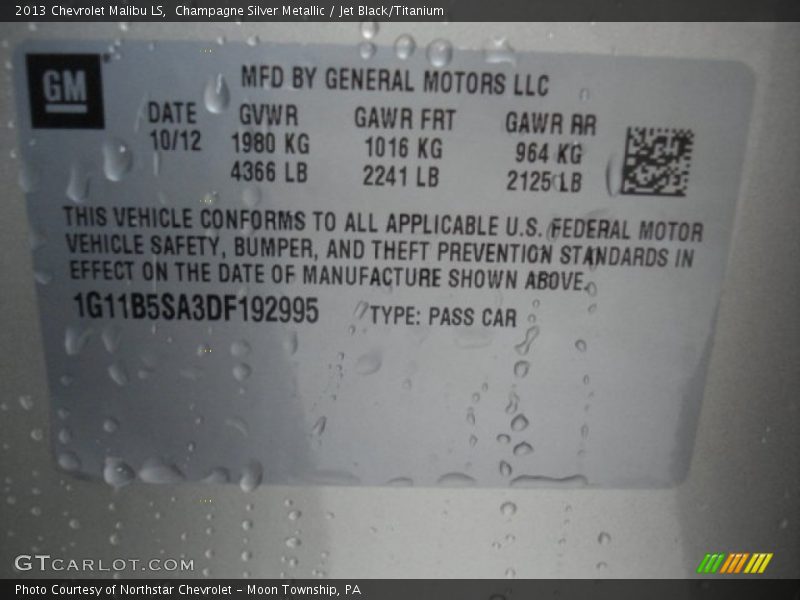 Champagne Silver Metallic / Jet Black/Titanium 2013 Chevrolet Malibu LS
