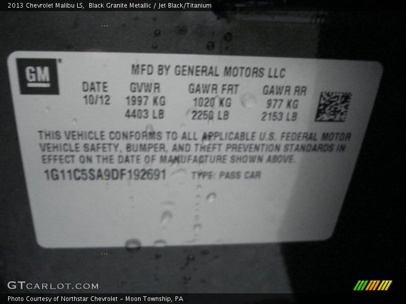 Black Granite Metallic / Jet Black/Titanium 2013 Chevrolet Malibu LS