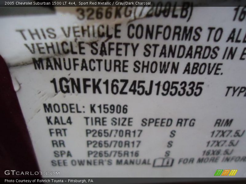 Sport Red Metallic / Gray/Dark Charcoal 2005 Chevrolet Suburban 1500 LT 4x4