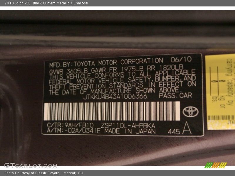 Black Current Metallic / Charcoal 2010 Scion xD