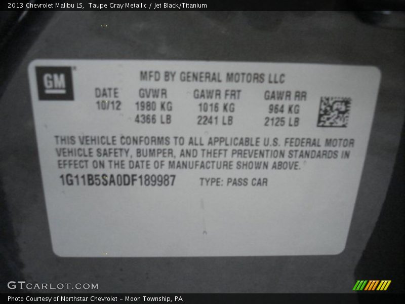 Taupe Gray Metallic / Jet Black/Titanium 2013 Chevrolet Malibu LS