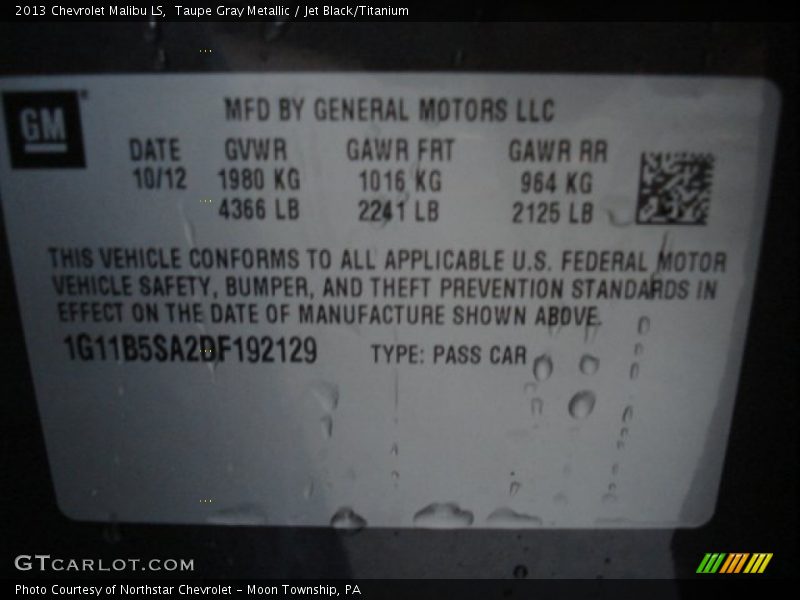 Taupe Gray Metallic / Jet Black/Titanium 2013 Chevrolet Malibu LS
