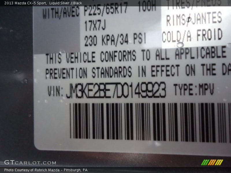 Liquid Silver / Black 2013 Mazda CX-5 Sport