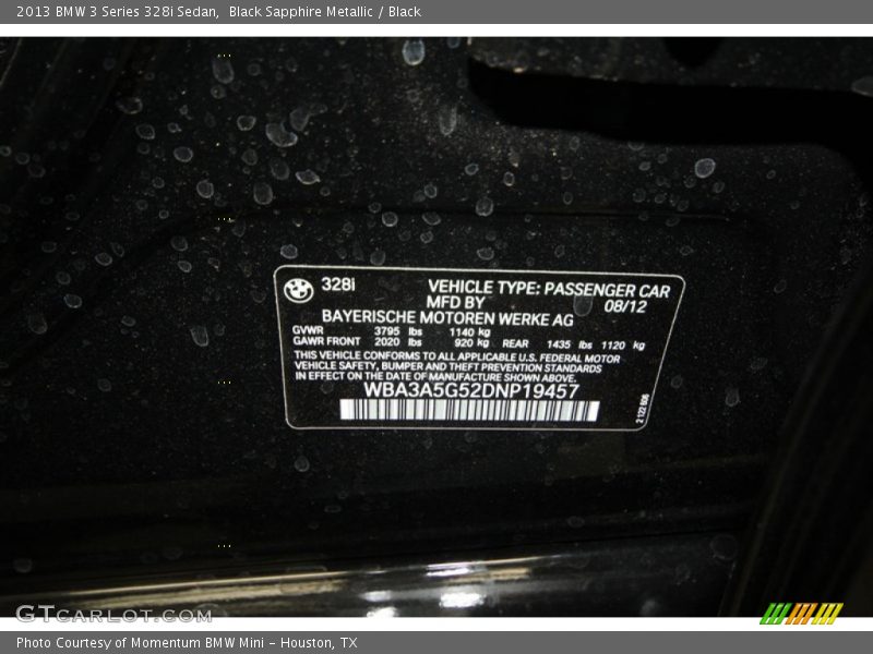 Black Sapphire Metallic / Black 2013 BMW 3 Series 328i Sedan
