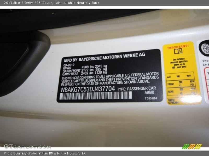 Mineral White Metallic / Black 2013 BMW 3 Series 335i Coupe